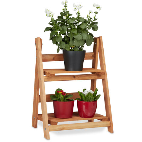 Echelle étagère plante décoration vintage en bois marron 4 niveaux