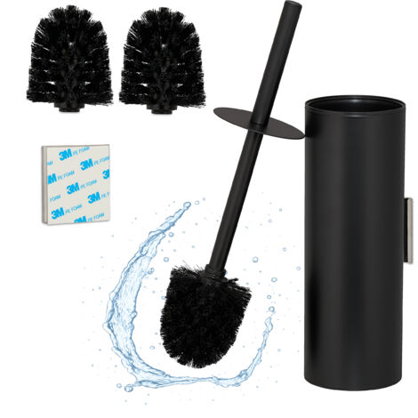 Relaxdays Escobilla Baño, Escobillero Pared Adhesivo o con Tornillos, 36,5x9x11 cm, Acero Inoxidable y Plástico, Negro