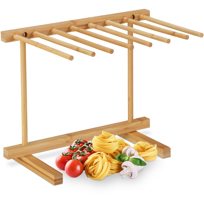 Relaxdays - Pasta Drying Rack, 8 Bars, Pasta Dryer, Pasta Stand, Pasta Hanger, Bamboo, 28 Cm Height, Natural