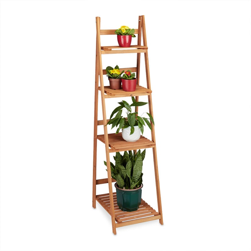 Escalier pour plantes bois échelle plante support intérieur HxlxP: 161 x 41 x 25 cm 4 niveaux, marron - Relaxdays