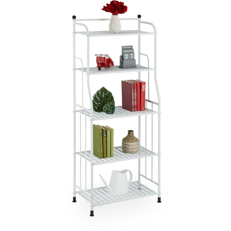 Tagère verticale, acier, HxLxP : 133x56x28 cm, rangement cuisine et salle de bain, 5 niveaux, métal, blanc - Relaxdays
