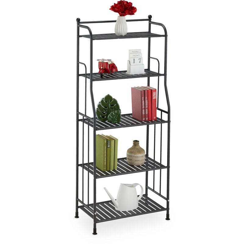 Tagère verticale, acier, HxLxP : 133x56x28 cm, rangement cuisine et salle de bain, 5 niveaux, métal, noir - Relaxdays