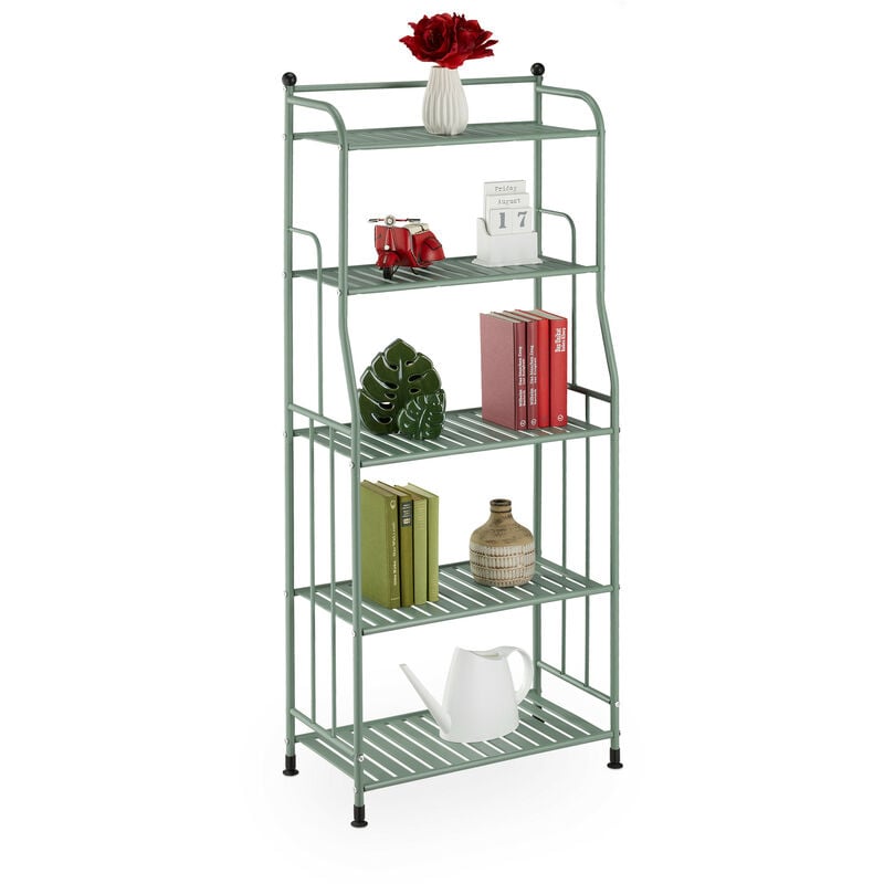 Tagère verticale, acier, HxLxP : 133x56x28 cm, rangement cuisine et salle de bain, 5 niveaux, métal, vert - Relaxdays