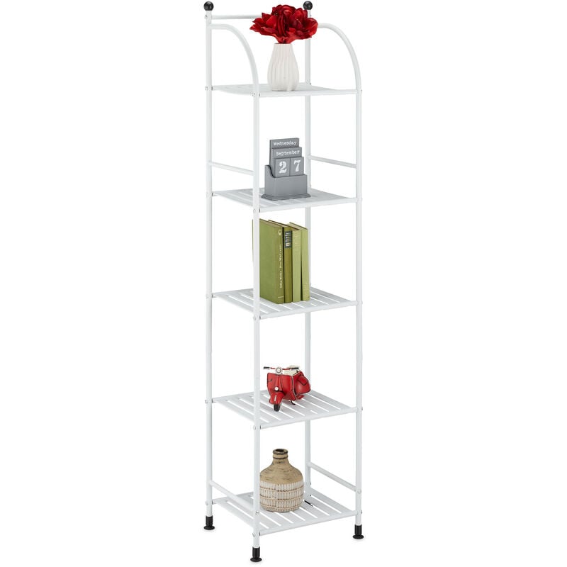 Tagère verticale, acier, HxLxP : 145x33x28 cm, rangement cuisine et salle de bain, 5 niveaux, métal, blanc - Relaxdays
