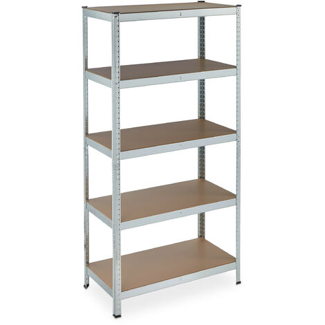 Relaxdays Estantería Carga Pesada Galvanizada, 875 kg, 180x90x45 cm, 5 Baldas, Encajado, Acero, Bodega, Sótano, Plateado