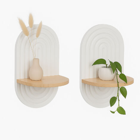 Relaxdays Estantería de pared 2 uds estilo boho para pasillo y salón, 33x20x15 cm, MDF y madera, blanco/natural