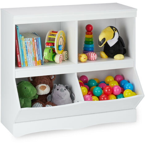 Organizador de juguetes y libros para niños, armario de almacenamiento de  madera con cubos de madera contemporánea moderna y blanca