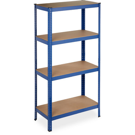 Relaxdays Estantería Metálica, 4 Baldas Altura Ajustable, 157 x 80 x 41 cm, Resiste hasta 280 kg, Estante Taller, Azul