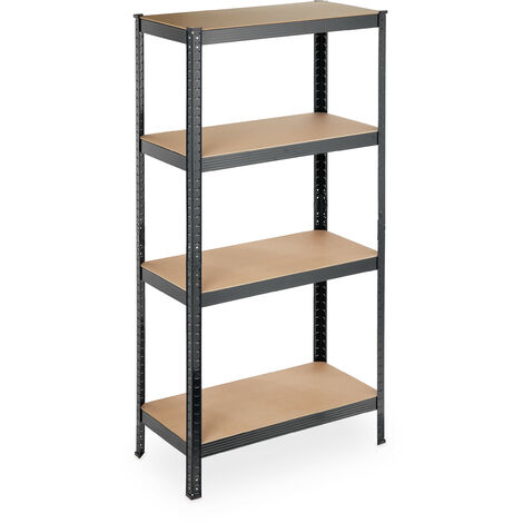 Relaxdays Estantería Metálica, 4 Baldas Altura Ajustable, 157 x 80 x 41 cm, Resiste hasta 280 kg, Estante Taller, Negro
