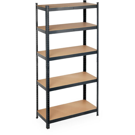 Relaxdays Estantería Metálica, 5 Baldas, 180 x 90 x 40 cm, Resiste 875 kg, Cargas Pesadas, Acero y MDF, Taller, Negro