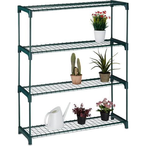 Relaxdays Estantería para Plantas, Mueble Macetas, 4 Niveles, de Metal y Plástico, Interiores, 109 x 91 x 28,5 cm, Verde