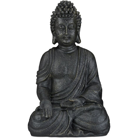   Estatua Buda Sentado para Jardín, Resina Sintética, Gris Oscuro, 40 cm