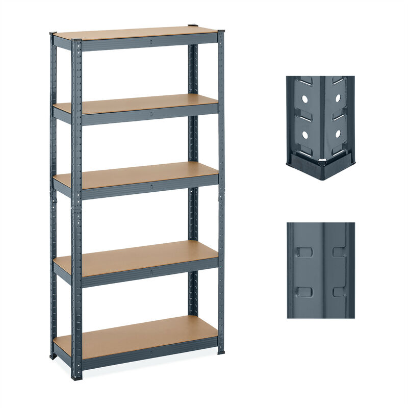 Relaxdays Étagère à charge lourde, 5 niveaux, HLP 150x75x30 cm, supporte jusqu’à 875 kg, cave, garage, métal, anthracite