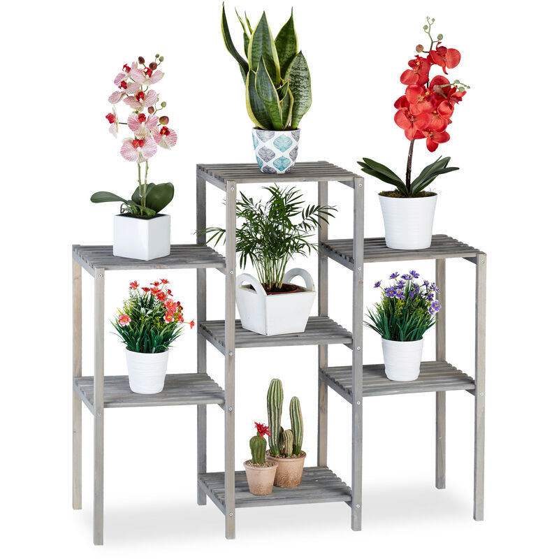 Etagère à fleurs, Design simple-chic, Intérieur, Salon, cuisine, étagère à plantes, hlp 86 x 95 x 29 cm, gris - Relaxdays