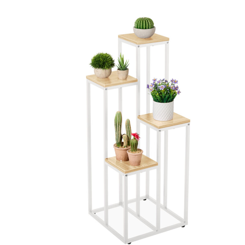 Relaxdays - Scaffale Portavasi, 4 Ripiani Mobile Portafiori Metallo, 100x40x40 Cm, Tavolino Vasi, Bianco Marrone Chiaro