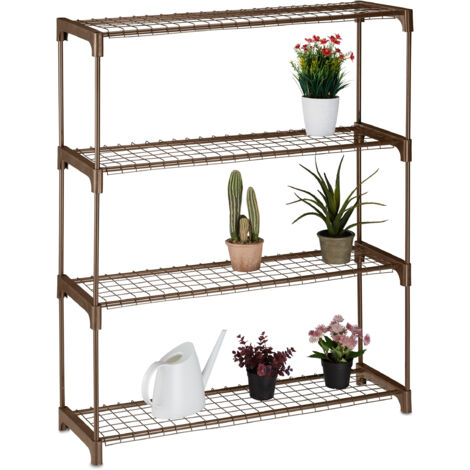 Étagère à Plantes 3 Niveaux Relaxdays - Métal Et Plastique Marron, 72x91x28 Cm - Pour Intérieur