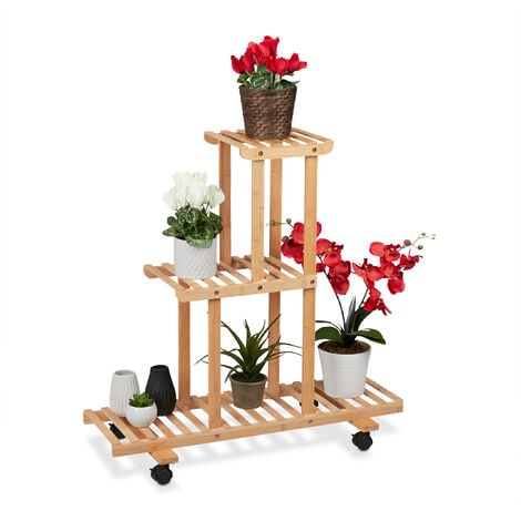 Relaxdays Étagère pour plantes en bois support pot de fleurs en escalier  décoration HxlxP: 86 x 95 x 29 cm, nature