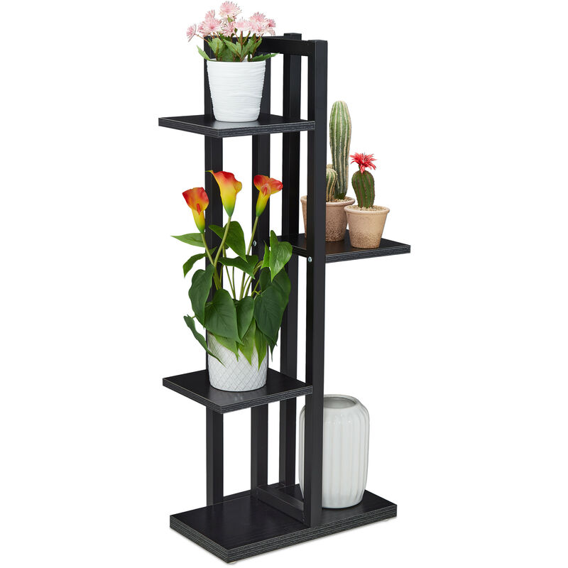 Tagère à plantes, escalier fleurs, 4 niveaux, hlp 93x42,5x22,5 cm, métal, support intérieur, noir - Relaxdays