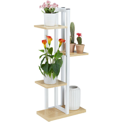 Relaxdays Étagère à plantes, escalier fleurs, 4 niveaux, HLP 93x42,5x22,5 cm, aspect bois, marron clair