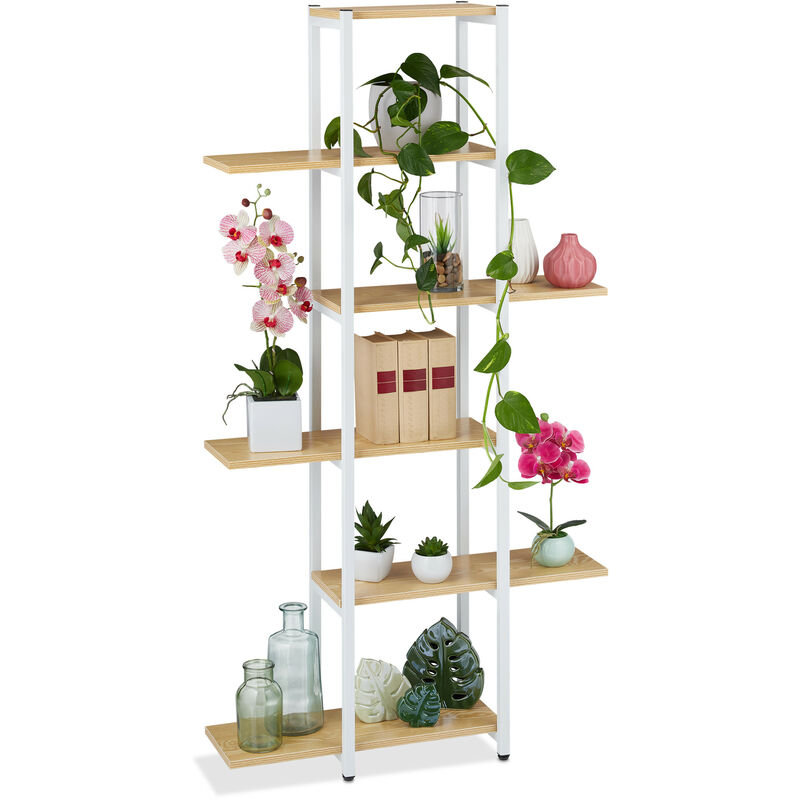 Tagère à plantes, escalier fleurs, 6 niveaux, hlp 150 x 78 x 24 cm, métal, support intérieur - Relaxdays