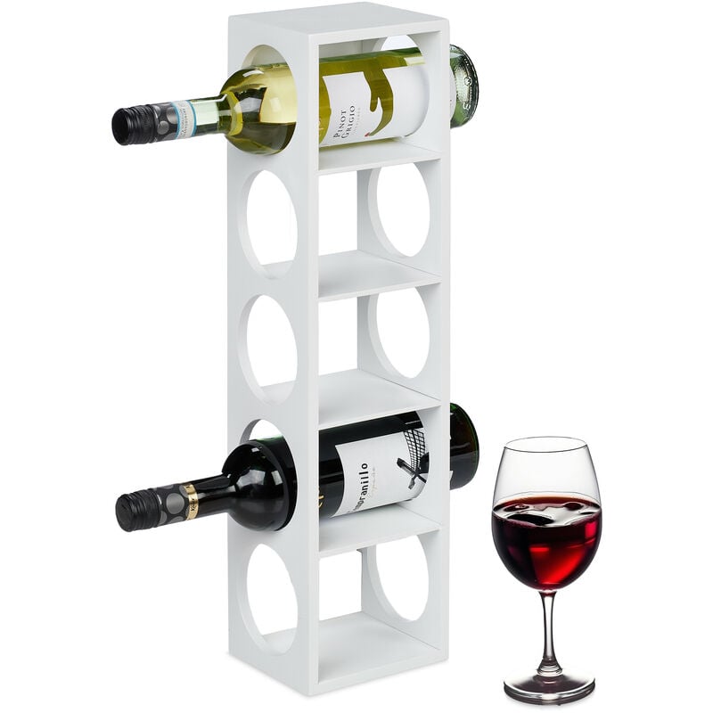 Relaxdays - tagère à vin pour 5 bouteilles, en bambou, HxLxP : 53x14x12 cm, cuisine, cave à vin et bar, à poser, blanc