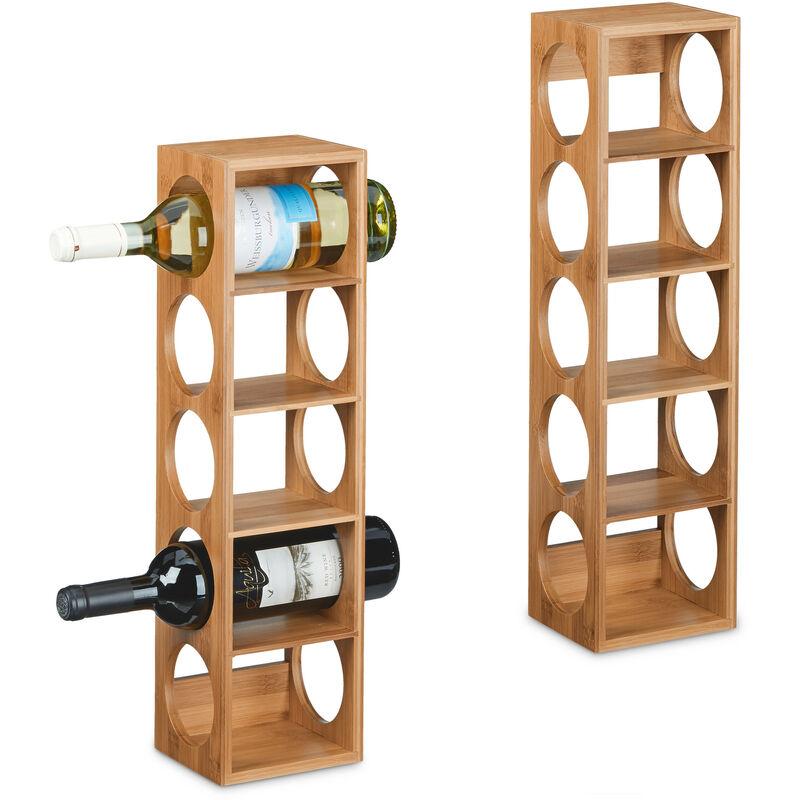 Relaxdays - tagère à vin pour 5 bouteilles, lot de 2, en bambou, HxLxP : 53x14x12 cm, à poser, cuisine et bar, nature