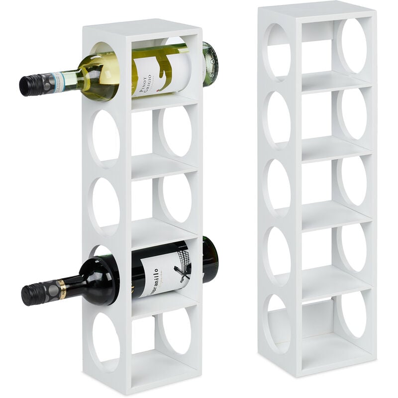 Relaxdays - tagère à vin pour 5 bouteilles, lot de 2, en bambou, HxLxP : 53x14x12 cm, cuisine et bar, à poser, blanc