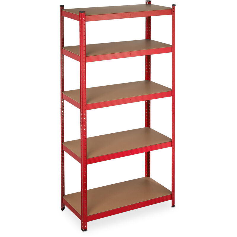 Tagère charge lourde, lot de 2, à assembler, maximum 875 kg, 5 niveaux, cave&garage, acier, HxLxP 180x90x45 cm, rouge