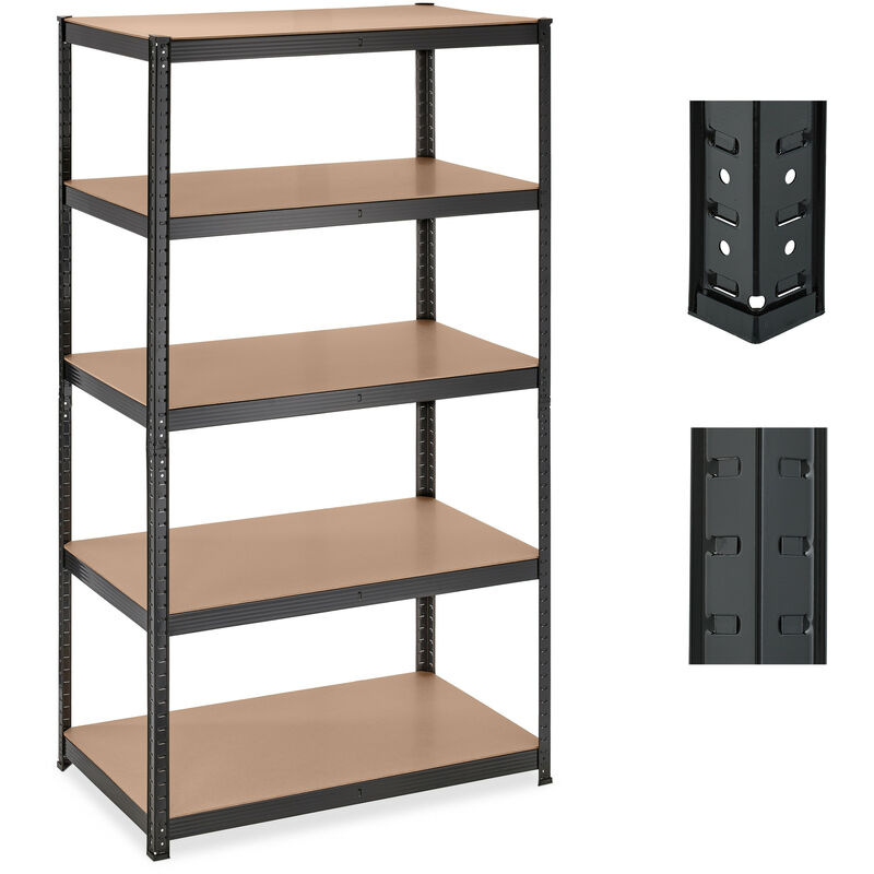 Tagère charge lourde, HxLxP: 180x100x60 cm, capacité max. 1250 kg, 5 niveaux, à emboîter, garage, acier, noir - Relaxdays
