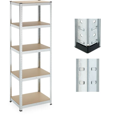 Relaxdays Étagère charge lourde, HxLxP: 180x60x45 cm, 500 kg, acier galvanisé, rangement cave, à monter, argenté