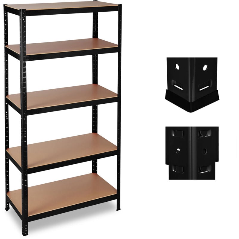 2x Étagères charges lourdes, Meuble de rangement à clip, Cave charge 1325 kg, garage, cave, 180x90x45 cm, acier, noir