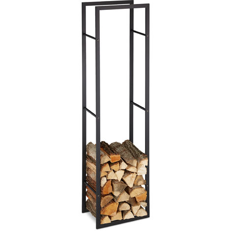 IDMarket - Range bûches vertical acier noir avec étagère H.170 CM pour  cheminée : : Jardin
