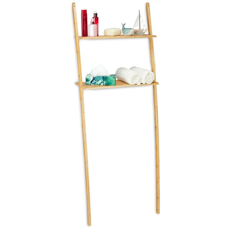 Relaxdays Etagère de machine à laver bambou, 2 rangements, meuble de salle de bain, 175 x 66 x 30 cm, toilettes, nature