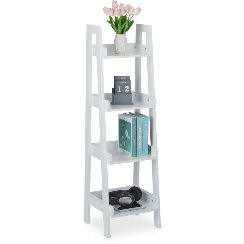 Tagère droite, 4 niveaux, meuble de rangement pour décorations, plantes et livres, hlp : 112x33x30 cm, blanc - Relaxdays