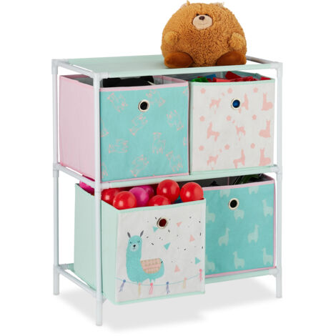   Etagère enfant avec boîtes,rangement de jouets,Fillette,Lama,meuble chambre d'enfants,coloré HlP 62x53x30cm