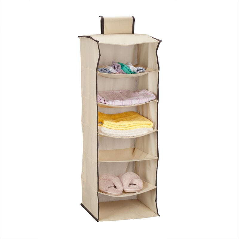 Tagère suspendue, avec 6 compartiments, tissu non tissé, h x l x p : 96 x 32 x 31 cm, beige - Relaxdays