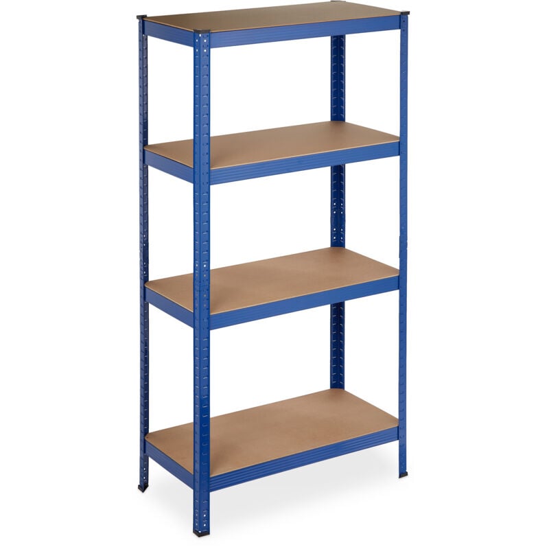 Etagère charge lourde, Lot de 2, 4 niveaux, 157 x 80 x 41 cm, 280 kg capacité max., pour garage, cave, bleue - Relaxdays