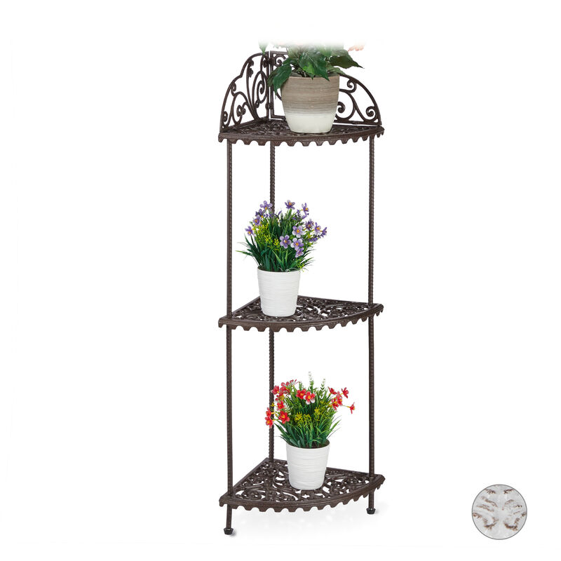 Etagère d'angle, 3 supports, plantes, fleurs, décoration, fonte de fer, vintage, style antique, HlP 106 x 42 x 31 cm - Relaxdays