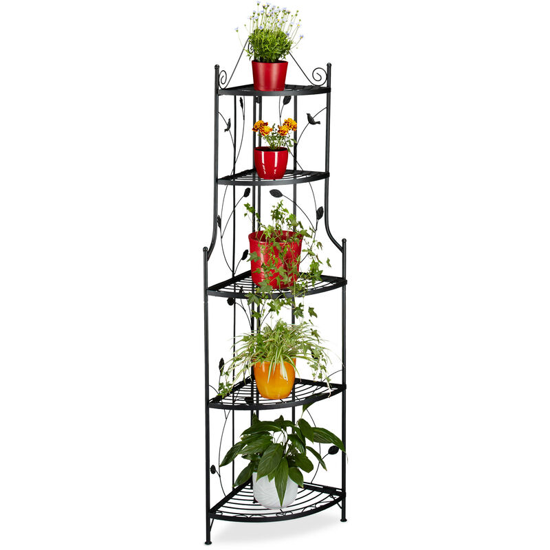 Relaxdays - Etagère à fleurs de coin en métal 5 niveaux goth meuble plantes pliable présentoir HxlxP: 160 x 36 x 36 cm, noir