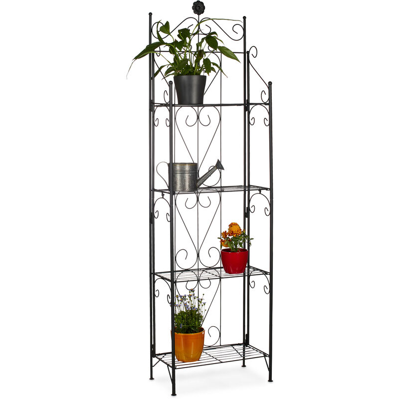 Etagère à fleurs en métal 4 niveaux meuble plantes pliable présentoir HxlxP 157 x 44 x 24 cm, noir - Relaxdays