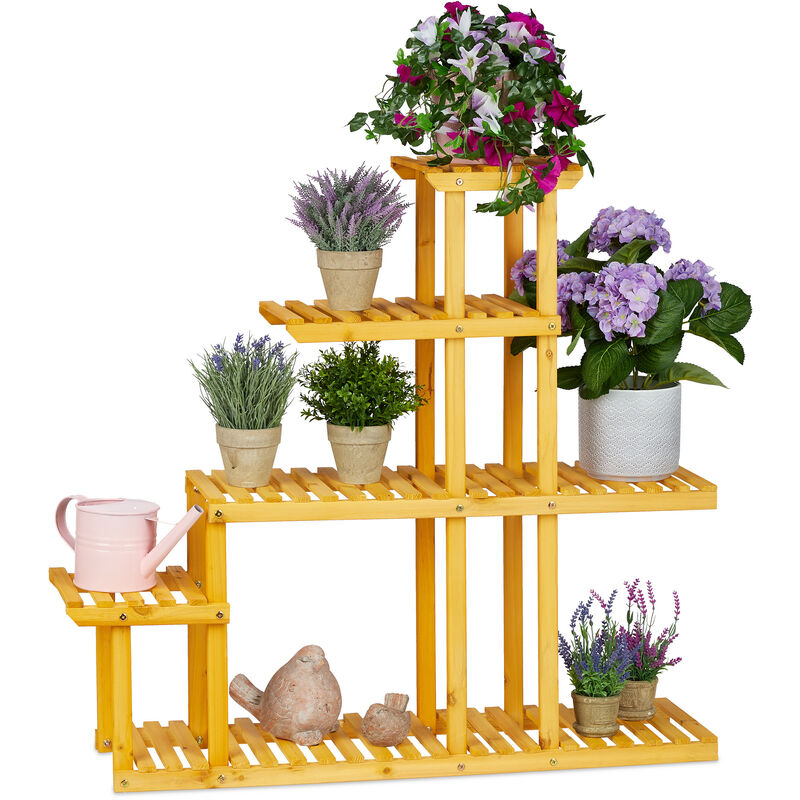 Etagère pour fleurs en bois, escalier à plantes de plusieurs étages, 94,5 x 104 x 25 cm, sur pieds, orange - Relaxdays