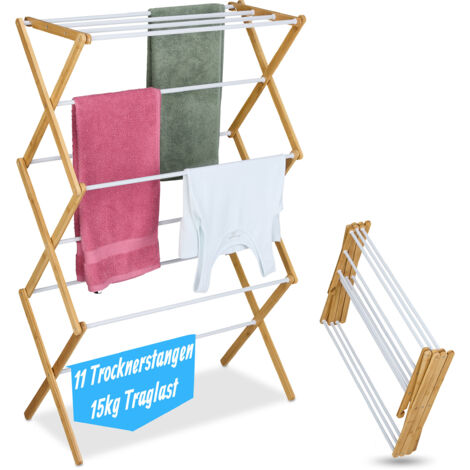 Étendoir à linge, 2 étages, bambou et métal, H x L x P : 100 x 148 x 56 cm, nature et blanc, RELAXDAYS | Leroy Merlin Étendoir à linge, 2 étages, bambou et métal, H x L x P : 100 x 148 x 56 cm, nature et blanc, RELAXDAYS | Leroy Merlin