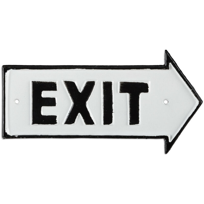 Relaxdays Exit Sign, Decorative Plaque For Wall & Door, Antique Look, Arrow Right, Signposting, Cast Iron, White/Black
