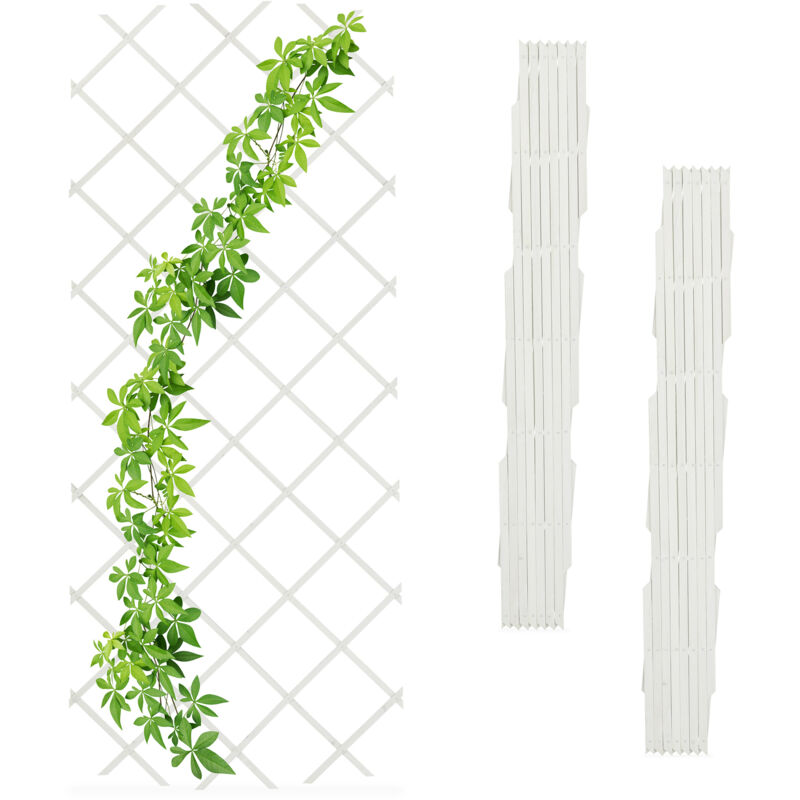 Relaxdays - Extendable Trellis, Set Of 3, 180 X 90 Cm, Wood, Wall-mounted, Climbing Support, For Plants & Flowers, White