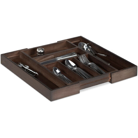 with 4 Compartments Relaxdays Kitchen Drawer Organiser 4 x 25 x 34 cm Brown Bamboo Cutlery Tray