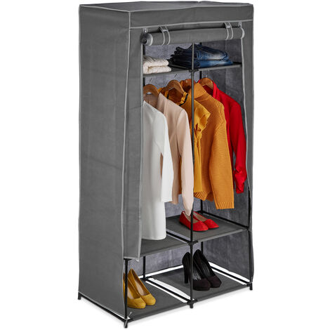 Relaxdays Fabric Wardrobe with 2 Clothes Rails & 6 Shelves, HWD: 172 x 90 x 45 cm, Folding Closet, Clothes Storage, Grey