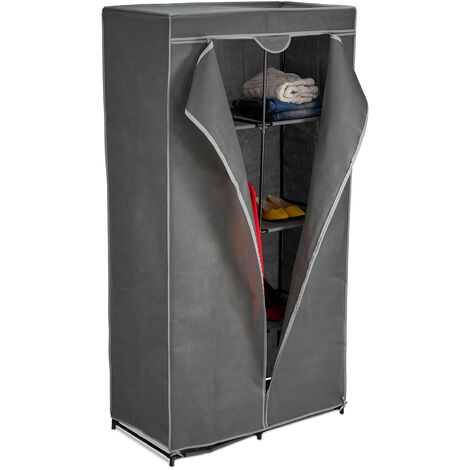 Relaxdays Fabric Wardrobe, with Clothes Rail & 6 Compartments, 170 x 90 x 45 cm, Stable, Folding Closet with Cover, Grey