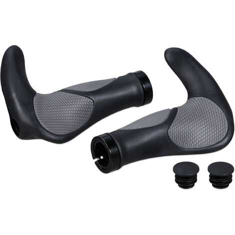 Relaxdays Fahrradgriffe, 1 Paar ergonomisch, Kunststoff & Gummi, Ø 22mm, Lenkergriffe MTB, BMX, Scooter, schwarz/grau