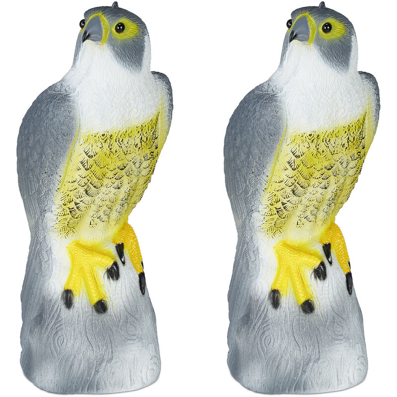 Relaxdays 2x Bird Deterrent, Scarecrow, Falcon, Hang Up In Garden, Plastic Hawk Decoy, Balcony, Pigeon Repellent, Grey