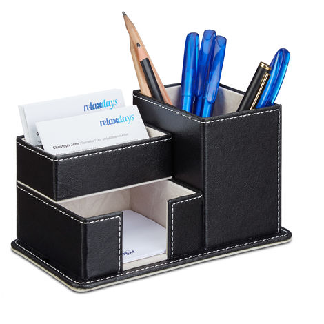 Relaxdays Faux Leather Pen Holder Desk Organizer For Pencils